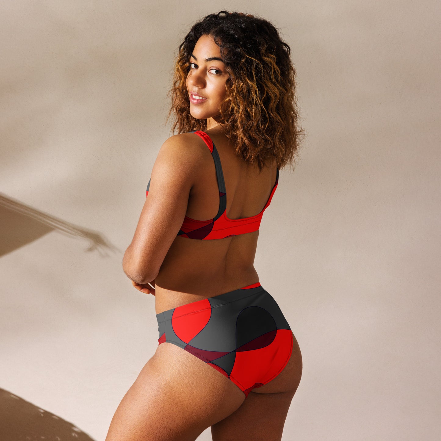 Mosaic Red High-Waisted Bikini