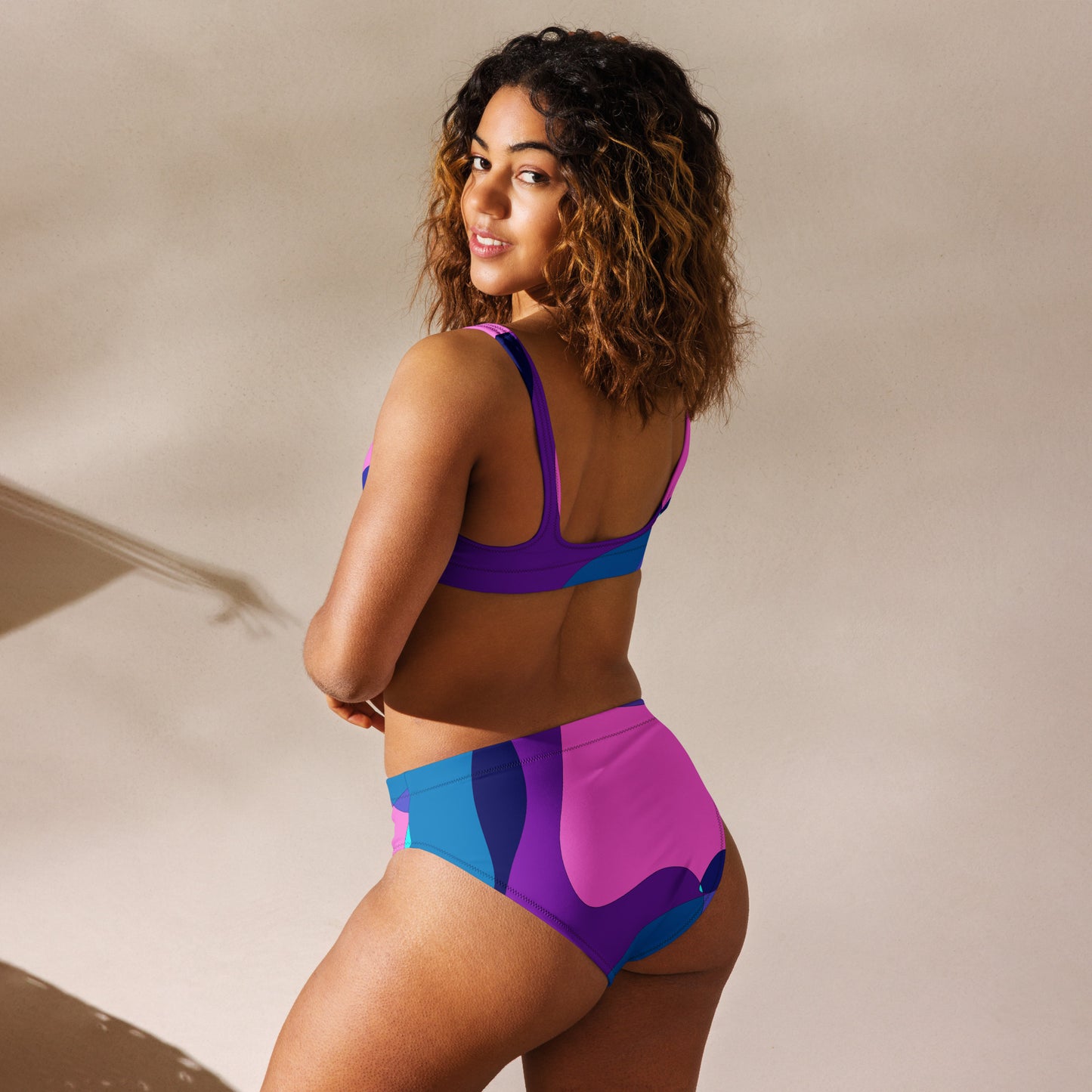 Mosaic Fuchsia High-Waisted Bikini