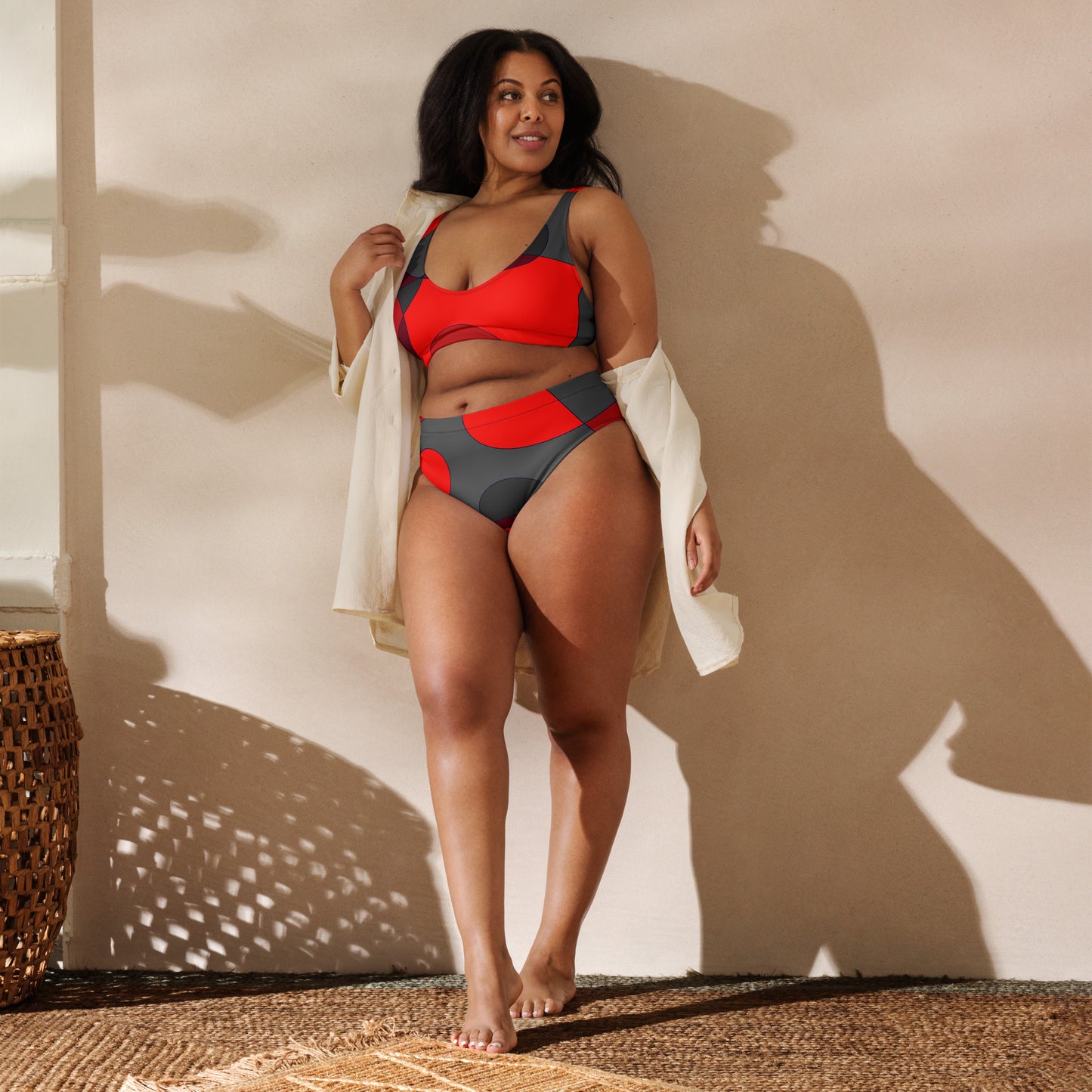 Mosaic Red High-Waisted Bikini