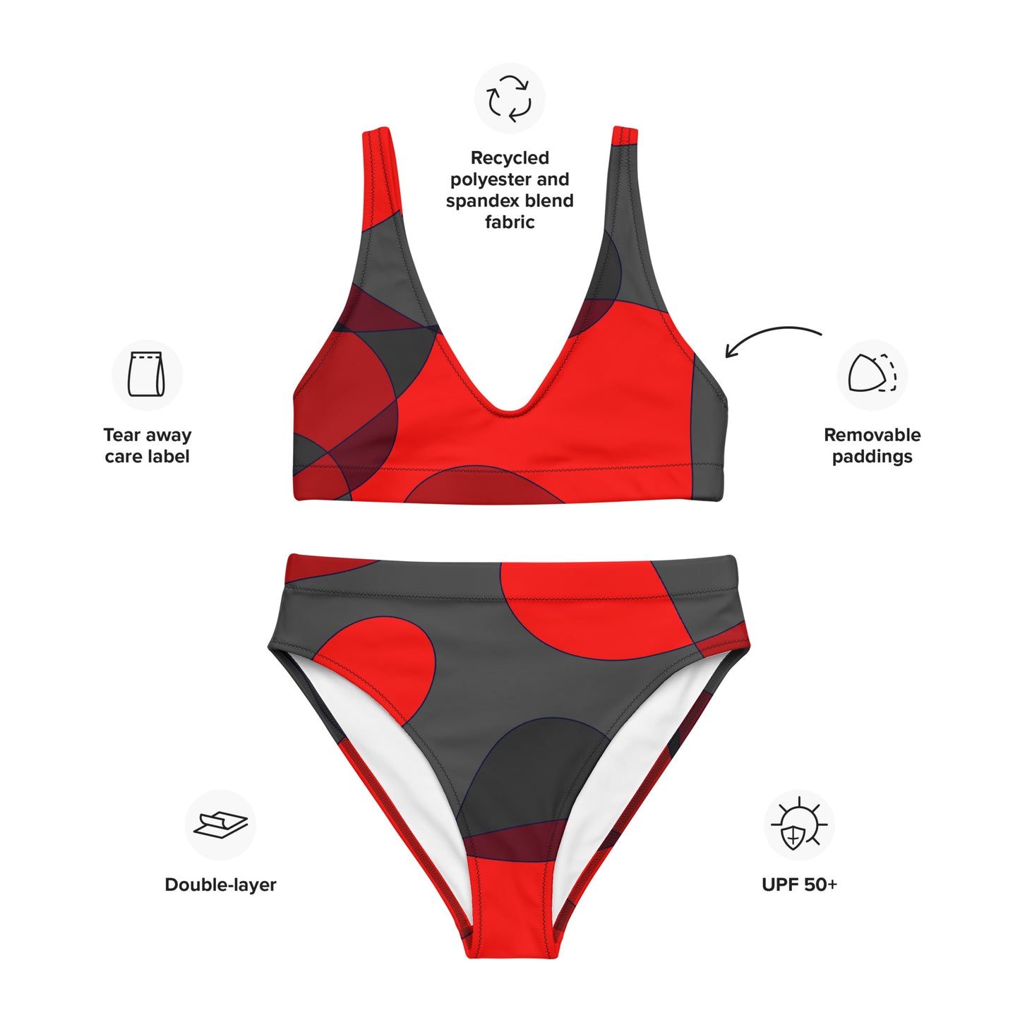 Mosaic Red High-Waisted Bikini