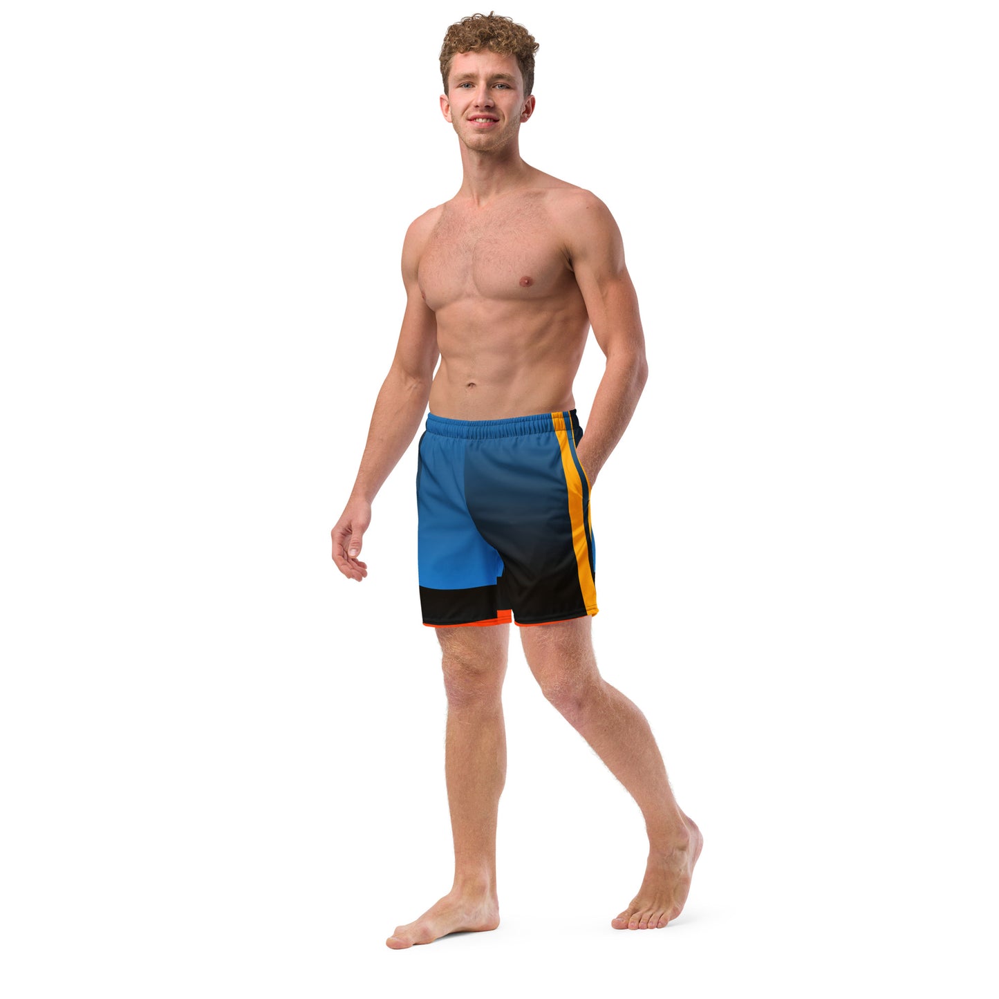 Navy Color-Block Men’s Swim Trunks
