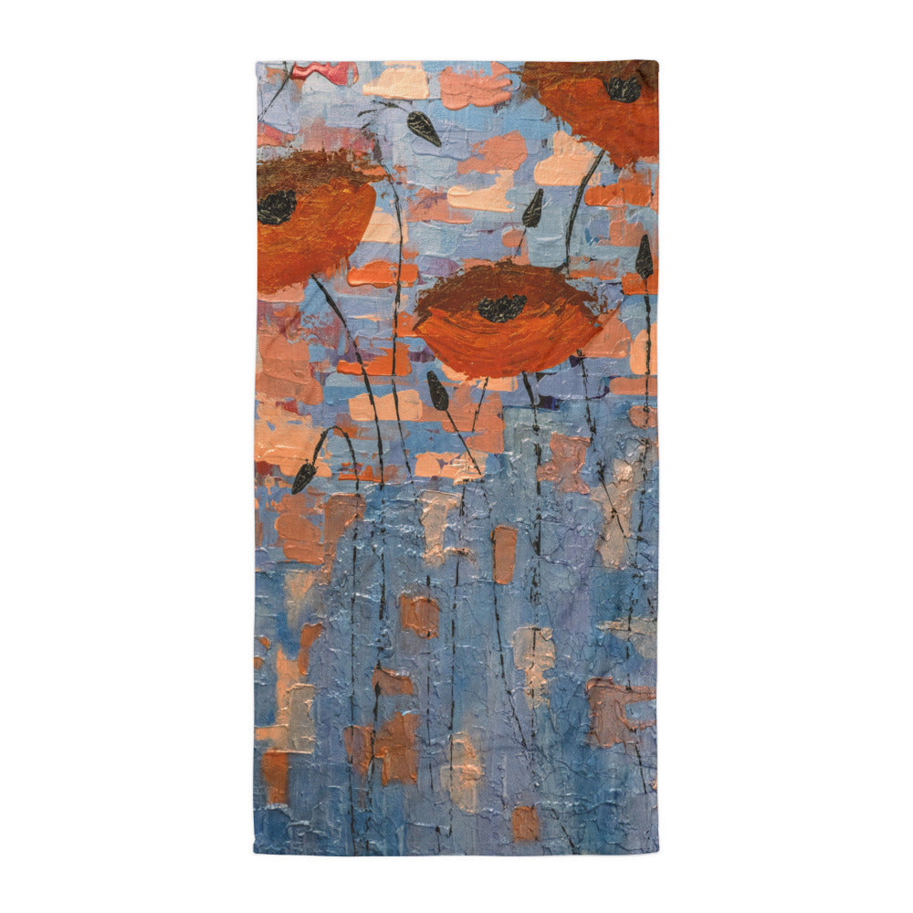 Retro Poppies In The City Beach Towel