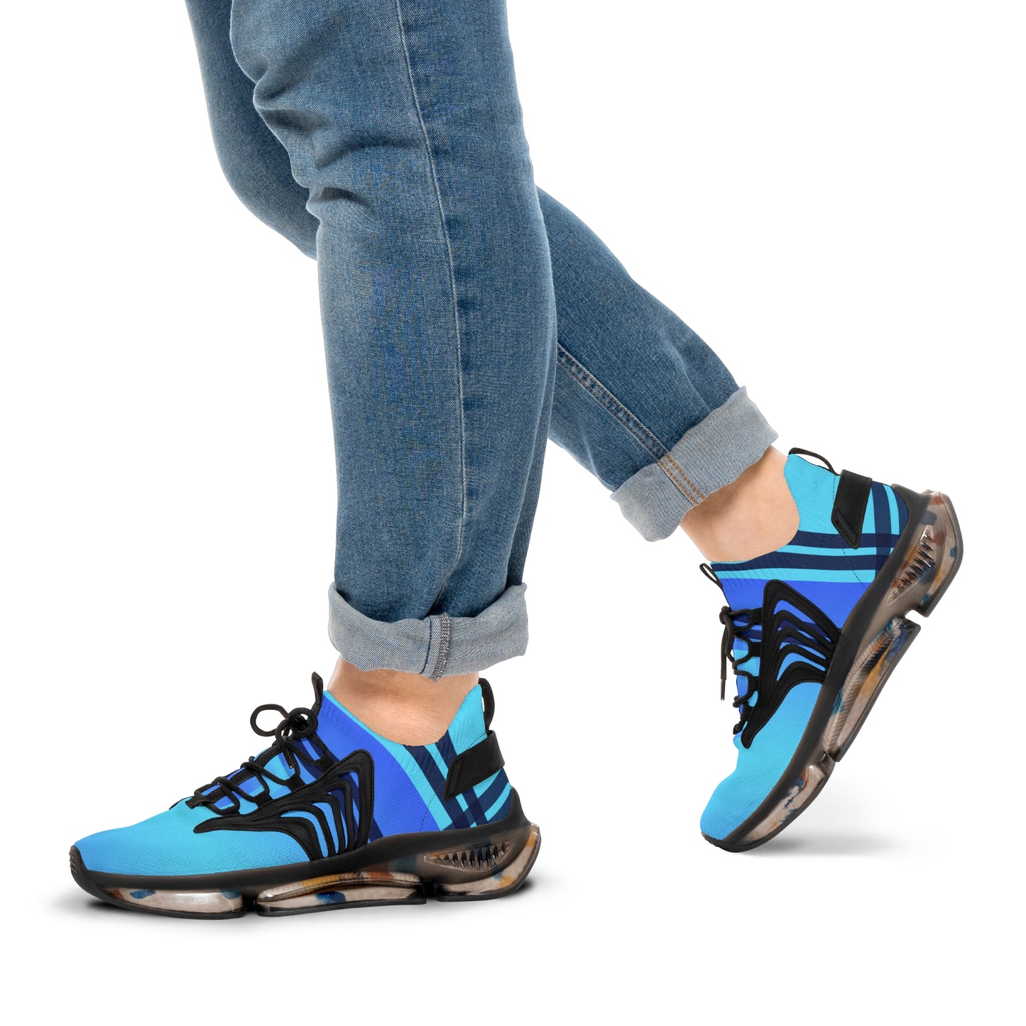 Blue Color-Block Men's Mesh Sneakers